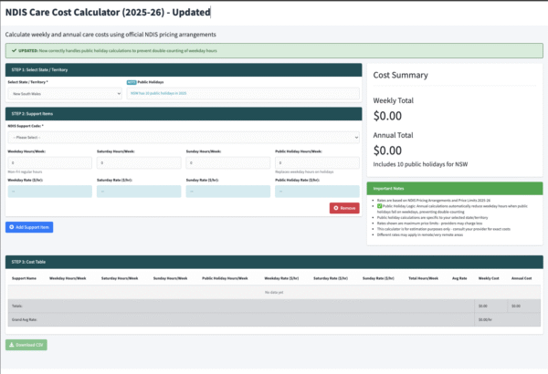 NDIS Care Cost Calculator 1 Token